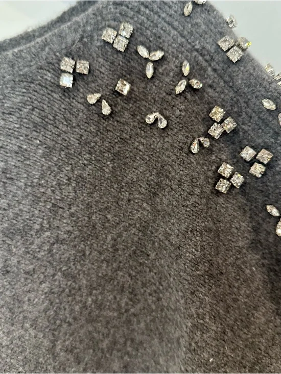 Talbots Women's Cotton Blend Soft Stone Embellished Poncho Gray Sweater - Picture 2 of 6